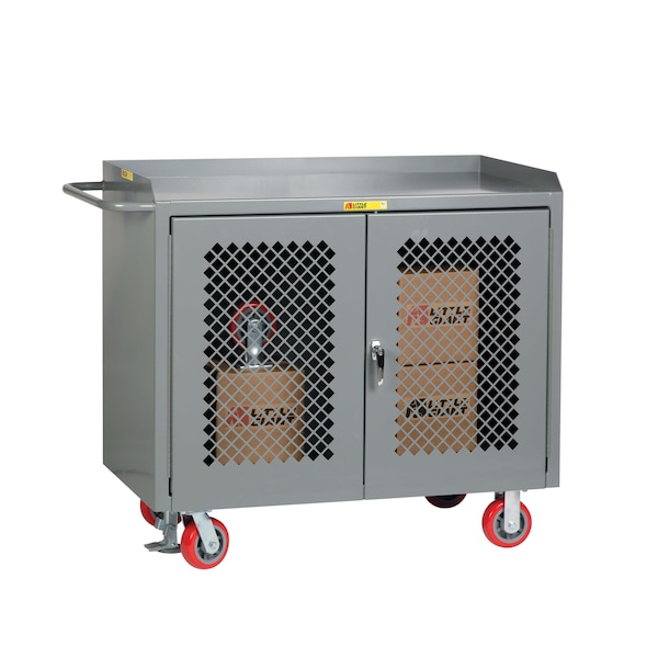 Mobile Bench Cabinets, Clearview Doors, 36"W, Powder Coated Steel Top
